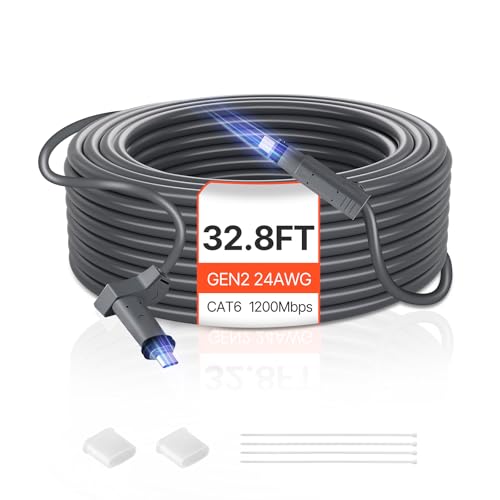 VEVOR Starlink Gen 2 Cable, 32.8 FT, 24 AWG Copper Core, Durable Extension Cable for Standard Generation 2, Compatible with Starlink Rectangular Satellite V2, Flexible Wiring for RV, Backyard Camping
