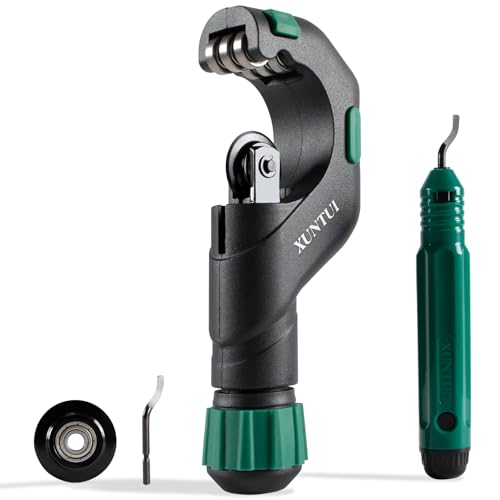 Xuntui Professional Constant Swing Copper Pipe Cutter, 5-50mm Heavy Duty Tube Cutter for Stainless Steel, Brass & Aluminium, HVAC Metal Tubing Tool Kit with Integrated Reamer & Spare Blades