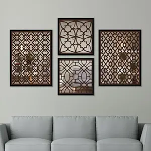 The WoWart Wooden Wall Mirror Hangings - Wall Frames for Wall Decor/Wooden Art with Acrylic Mirror/Framed Wall Mirror for Home Decor 'Set of 4' (10x13/10x10 inches) (10x13/10x10 inches, WDJ- 1.2)