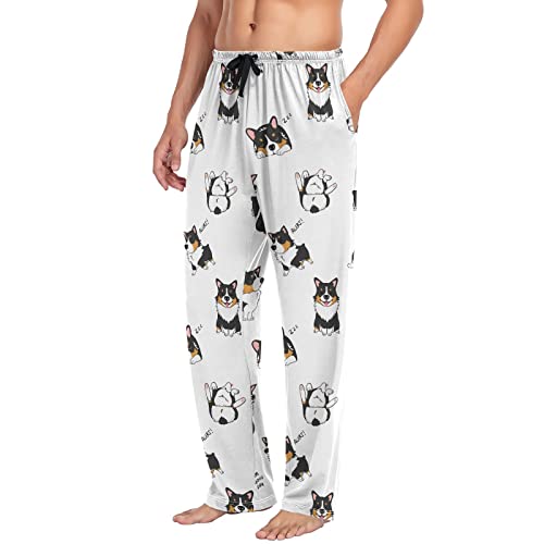 Pembroke Welsh Corgi Tricolor Dog Men's Pajama Pants Sleepwear Lounge Pajama Bottoms4