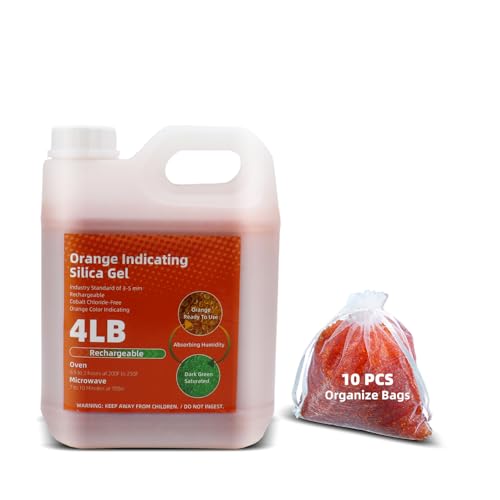 [4 LBS] Premium Orange Indicating Silica Gel Desiccant Beads(Industry Standard 3-5 mm) - Rechargeable Silica Gel Beads(1815G) with 10PCS Organza Bags Included