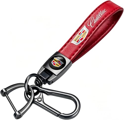 Li Decor Genuine Leather Car Key Chain Compatible with Cadillac Series Keyring Keychain Accessories Family Present Red