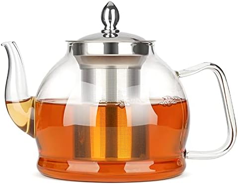 ComSaf 40OZ Glass Teapot with Removable Infuser, Stovetop Safe Tea Pot with Stainless Steel Strainer & Lid, Borosilicate Glass Tea Maker with Filter for Blooming and Loose Leaf, Clear ComSaf 40OZ Glass Teapot with Removable Infuser, Stovetop Safe Tea Pot with Stainless Steel Strainer & Lid, Borosilicate Glass Tea Maker with Filter for Blooming and Loose Leaf, Clear
