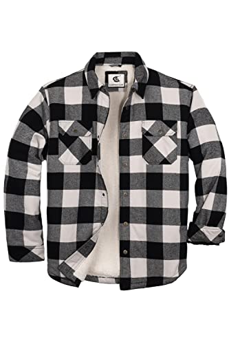 Image of COEVALS CLUB Men's Flannel Shacket Casual Button Snap Sherpa Quilted Lined Premium Jacket Shirts