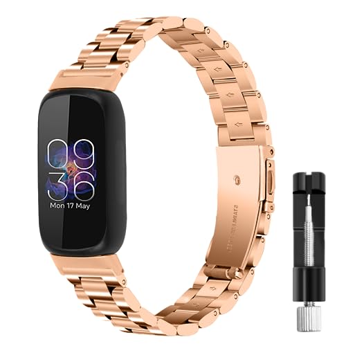 XZSJ �o���h �K�� Fitbit Inspire 3,�����o���h�X�e�����X�X�`�[�� �r�W�l�X�� ���ߍH��t�� (���[�Y�S�[���h)