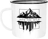 Autiga® Emaille Tasse Becher Into The Wild Berge Skyline Kaffee-Tasse weiß-schwarz unisize