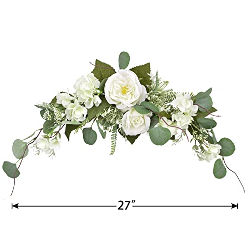 I-Guru White Decorative Swag Artificial Flower 28 Inch, Hydrangea Swags With Frech Rose For Home Room Door Wall Wedding Arch Garden Party Tabletop Decoration #TOP1