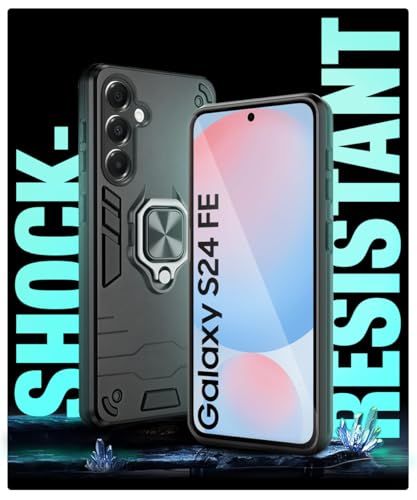 Image of WOW IMAGINE Shock Proof Back Case Mobile Cover for Samsung Galaxy S24 FE | Back Cover Case (Tough Armor | Hybrid PC + TPU | Ring Holder & in-Built Kickstand | Black)