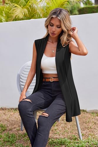 Image of Beyove Womens Long Vests Sleeveless Draped Lightweight Open Front Cardigan Layering Vest with Side Pockets