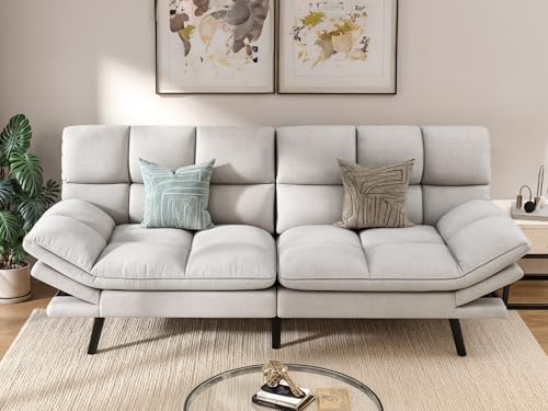 DWVO Multifunctional Futon Sofa Bed, Convertible Sleeper Sofa, 70" Folding Futon Set for Living Room Home Office Aprtment, Modern Folding Couch with Adjustable Backrest & Armrests, Beige
