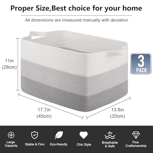 Image of OIAHOMY 50L Storage Basket Large Blanket Basket Living Room Gray 3-Pack