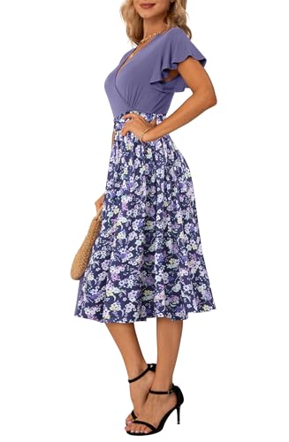Image of GRECERELLE Spring Summer Dress for Women Casual Ruffle Short Sleeve Wrap V-Neck Dress