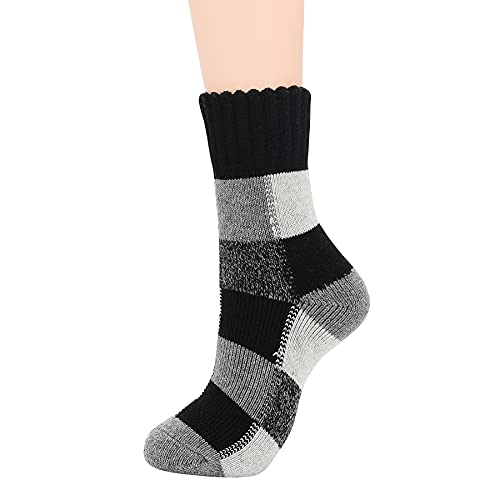 Zando Cozy Socks Warm Socks Merino Wool Socks for Women Cute Socks for Women Boot Crew Socks Long Thick Socks Women's Socks & Hosiery Athletic Hiking Sock Black Plaid