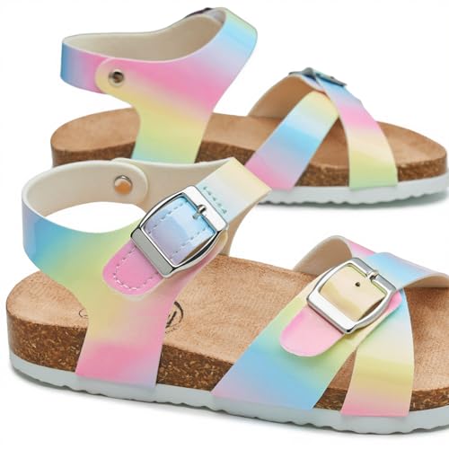 Image of Trary Girls Sandals Open Toe Casual Summer Shoes with Cork Footbed Comfortable Flat Sandals for Little Kids