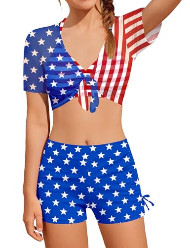 Girl Swimsuits for Girls 9-16y Bathing Suit Cute 3 Piece Padded Bikini with Shorts