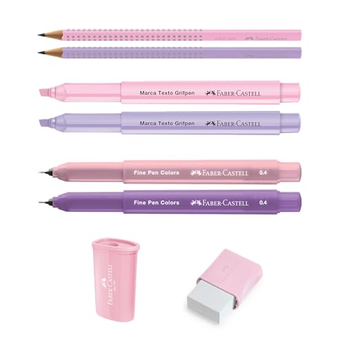 Kit Encanto Faber-Castell Com Produtos Rosa e Roxo Em Tons Pastel *EDIÇÃO LIMITADA*