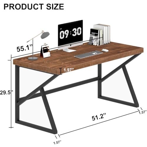 IBF Solid Real Wood Desk, Minimalist 47” Natural Wood Computer Desk, Rustic Desk for Home Office Writing Study, Vintage Industrial Wooden PC Gaming Workstation Computer Table, Brown, 47 Inch - Image 2