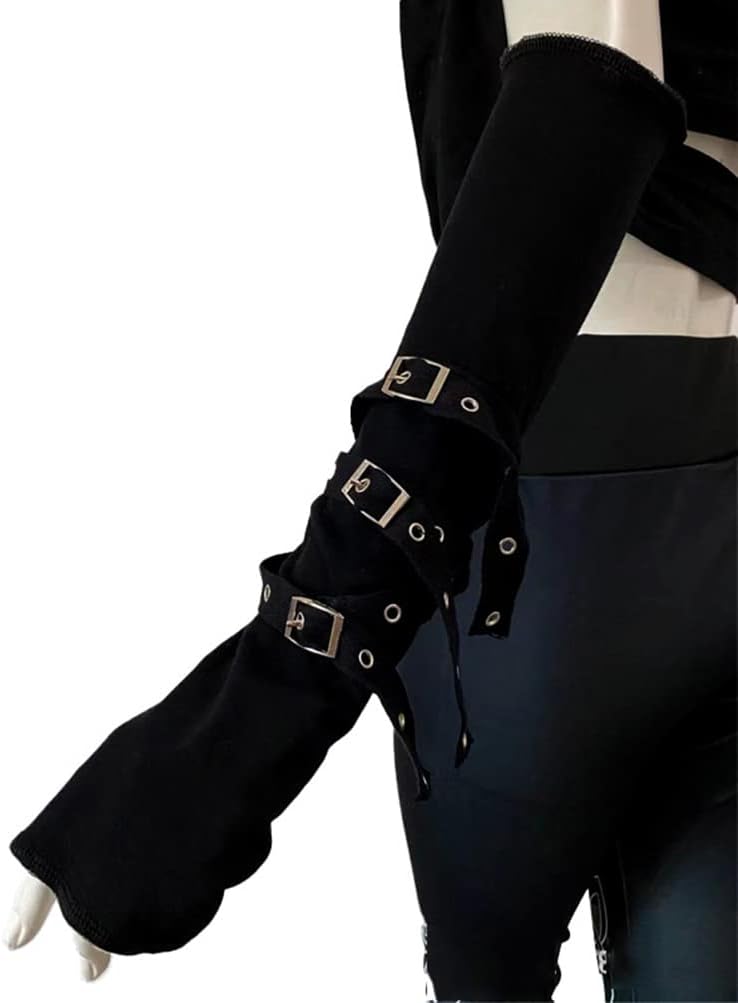 HeiBai Xiong Black Arm Warmers Grunge Gloves Fingerless Goth Rock Arm Sleeve For Women Or Men
