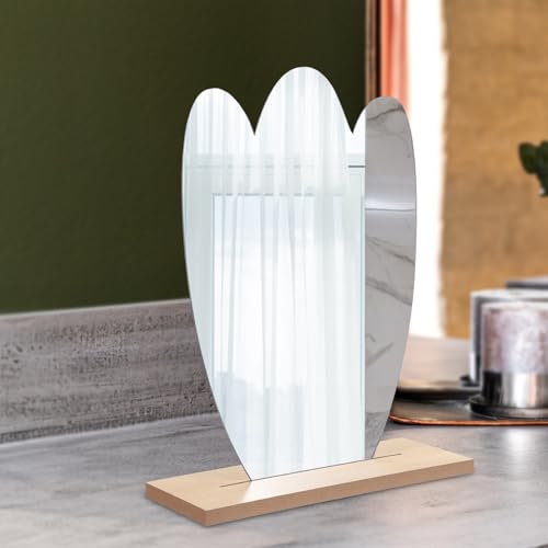 Espejo de maquillaje de mesa irregular DOITOOL con base de madera miniatura 6