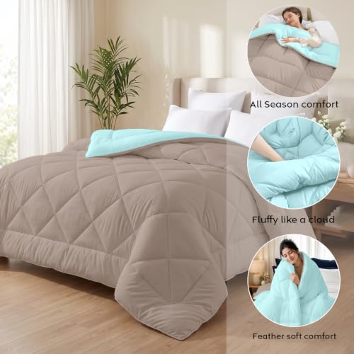 Image of AYKA Reversible Comforter 220 GSM Microfiber Reversible AC Comforter /Blanket for Winter /Quilt /Duvets for King Size Double Bed Comforter (90 * 100, Taupe & Aqua)| TC - 220