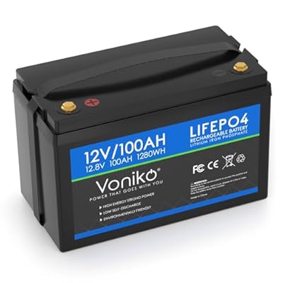 Voniko 12V 100Ah LiFePO4 Lithium Battery, 2000+ Cycles Lithium Iron Phosphate Rechargeable Battery Built-in Smart BMS, Perfect for RV, Camping, Boat, Fish Finders, Solar, and Off Grid Battery, etc