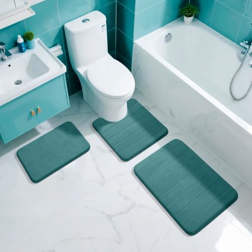 Yimobra Memory Foam Toilet Bath Mat U-Shaped, Soft and Comfortable, Water Absorption, Non-Slip, Thick, Machine Wash, Easier to Dry for Bathroom Commode Contour Rug, 24 X 20 Inch, Teal by Yimobra - Used condition - Image 7