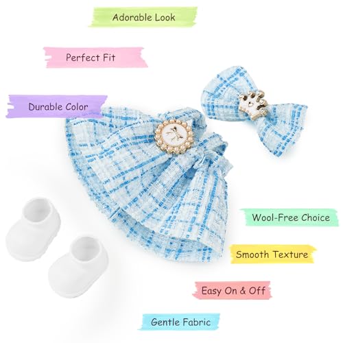 Clothes for LABUBU Doll (NO Doll) - 17cm Doll Clothes & Accessories Blue Dress Elegant Cute 3-Piece Outfit with Mini Hair Clip and White Shoes Clothing — view 4