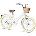 Glerc 20 pollici bambini ragazza bicicletta per 6 7 8 9 10 anni bambina retrò stile vintage biciclette con cestino ruote di allenamento e campana, bianco