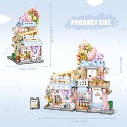 Image of Street View Flower House Shop Mini Building Blocks, MOC Creative Building Toys Cute Panda Building Set for Girls 6-12, Simulation Architecture Construction Toy, Gift Idea for Kids Adults (854 PCS)