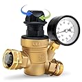 Risornda RV Water Pressure Regulator with Gauge, Brass Lead-Free Water Pressure Regulator for RV Camper, NO Tool Required, Water Pressure Reducer with Adjustable Knob and Inlet Screen Filter.