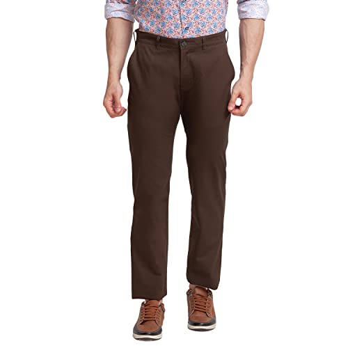 Image of Colorplus Men's Cotton Blend Solid Piece Dyed Pattern Tailored Fit Flat Front Casual Trouser