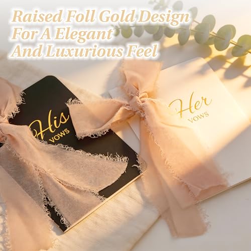 Wedding Vow Books His and Hers, Soft Touch Cover with Ribbon & Gift Box, 28 Lined Pages, Premium Elegant Keepsake for Bride & Groom Ceremony, Wedding Gift & Registry Must-Haves (Black & Ivory) — view 5