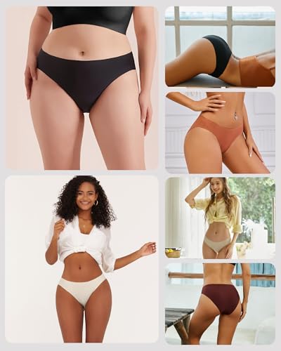 Image of FINETOO 6 Pack Women's Seamless Hipster Underwear No Show Panties Invisibles Briefs Soft Stretch Bikini Underwears XS-XL