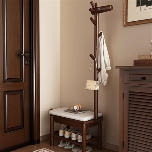 Taburete cambiador de zapatos con percha integrada y estructura de madera maciza 2