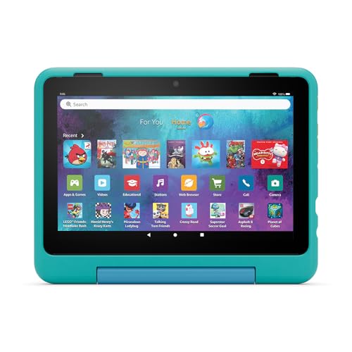 New Amazon Kid-Friendly Case for Fire HD 8 tablet (only compatible with 12th generation tablet), Hello Teal