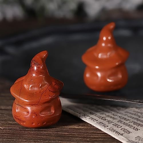 Nupuyai 2pcs Red Jasper Mini Crystal Stone Halloween Skull Pumpkin Statue Set - Image 4
