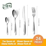 24-Piece Silvery Hammered Silverware Set, Food-Grade Stainless Steel Flatware Service for 6, Modern Cutlery Utensil Set with Forks Knives Spoons, Mirror Polished, Dishwasher Safe for Dining Restaurant - Image 2