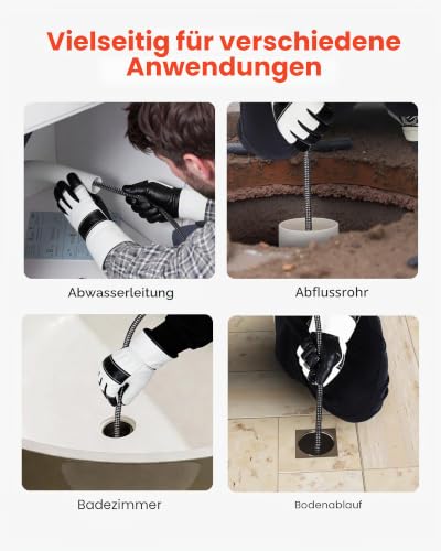 VEVOR Rohrreinigungsmaschine 30 m x 13 mm, Rohrreinigungsgerät mit Automatischem Vorschub, 4 Schneidwerkzeugen & Pneumatischem Fußschalter, Rohrreiniger für Rohrdurchmesser von 50 bis 150 mm