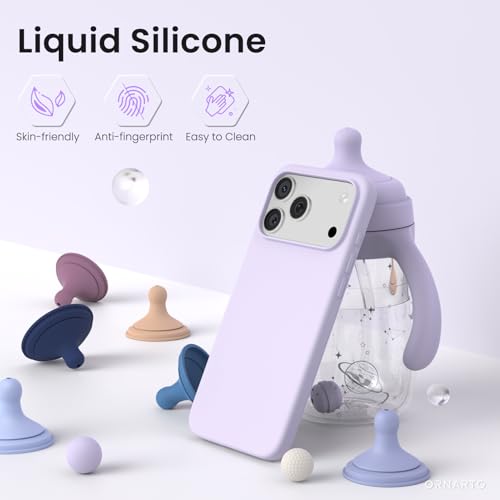 Image of ORNARTO Compatible with iPhone 17 Pro Max Case 6.9 inch, Slim Liquid Silicone 3 Layers Soft Gel Rubber Shockproof Protective Cover with Anti-Scratch Microfiber Lining-Pastel Lilac