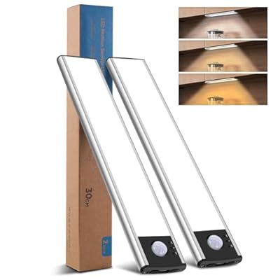APCENS Upgrade Aluminum Under Counter Lights, 3-Color Motion Sensor Light Bar with Rechargeable Battery, Magnetic Mount for Kitchen, Closet and Bookshelf (Silver, 11.8inch)