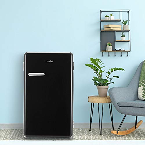 Comfee 3.3 Cubic Feet Solo Series Retro Refrigerator Sleek Appearance Hips Interior, Energy Saving, Adjustable Legs, Temperature Thermostat Dial, Removable Shelf, Perfect For Home/Dorm/Garage [Black] #TOP5