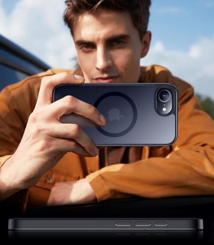 Image of Elzzi Magnetic for iPhone 16e /17e Case 2025 (Compatible with MagSafe)(Military Grade Drop Protection) Slim Translucent Matte Shockproof with Anti-Fingerprint Phone Case,Black