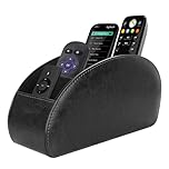 Lepat Remote Control Holder with 5 Compartments,Pu Leather Desktop Organiser Storage Caddy for TV Remote,Office Supplies,Heater Controllers,Media Player,Makeup Brushes (Black)