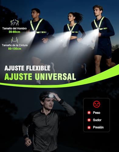 Mohard Luz Running, 500LM 1800mAh Recargable Luz para Correr de Noche con 7 Modos & Haz Ajustable 45°, IPX4 Impermeable 360° Linterna Running, Chaleco Reflectante para Trote/Hiking/Camping Nocturnos - imagen 5