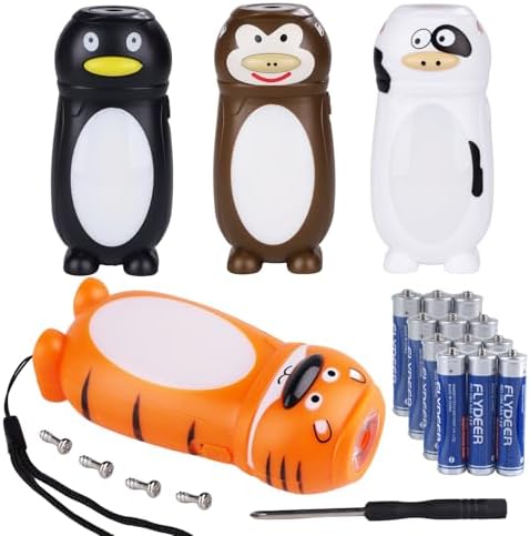 KunHe 4 Pack Animal Flashlights for Kids 2 in 1 Toddler Flashlight Camping Lantern Flashlights Stocking Stuffers for Kids Toddlers Lantern Cute Flashlight Christmas Gift for Girls Boys