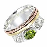 SILVERTROVE Anillo de meditación con piedras preciosas Peridoto para hombre y mujer, de plata de ley 925 maciza, hecho a mano, CRG1215AJ_67 (21.3)