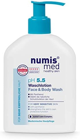 Numis Med pH 5.5 Face and Body Wash for Sensitive Skin, Vitamin B5-Enriched Moisturizing Body Wash for Dry Skin, pH Balanced Bath Wash for Men and Women, 200mL