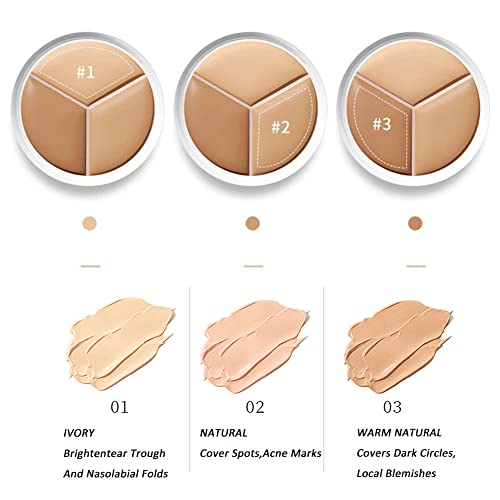 Full Cover Concealer Palette,Tri-Color Concealer Make Up ,Corrects Dark Circles Red Marks Scars& Softens Fine Lines,Highlight Contours Waterproof Long Lasting Concealer Matte Foundation #TOP2