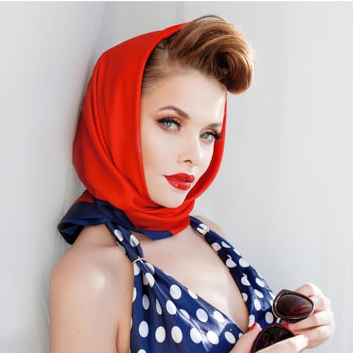 2PCS Satin Scarf 23.6 Inches Head Ribbon Scarf Square Neck Hair Vintage scarfs for Retro Women Girls3