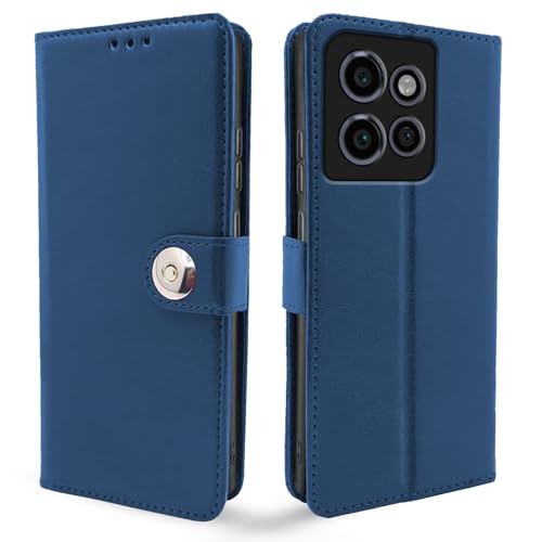 Image of Pikkme Flip Cover Leather Finish | Inside TPU with Card Pockets | Wallet Stand and Shock Proof | Complete Protection Button Flip Case for Moto Edge 50 Neo 5G (Blue)